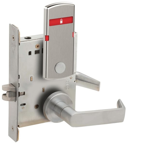 Schlage Grade 1 Bed Bathroom Privacy Mortise Lock, 06 Lever, A Rose, Indicator displays with Icons, Exterior L9040 06A 626 L283-724